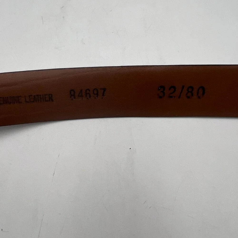 Lands End Brown Leather Belt Men's 32 Solid‎ Brass Hardware 1